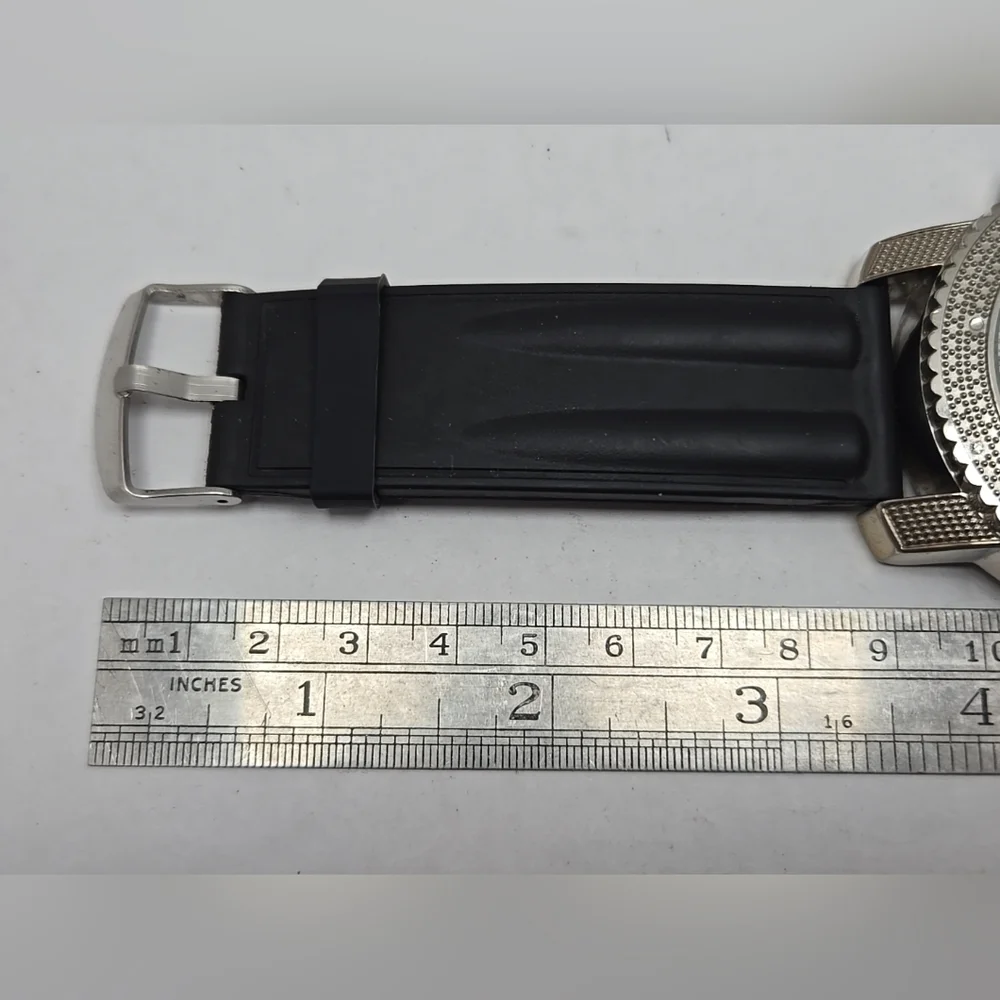 Mens Ice Nation SF-1030 Faux Diamond Dial Watch Silver Tone New Battery